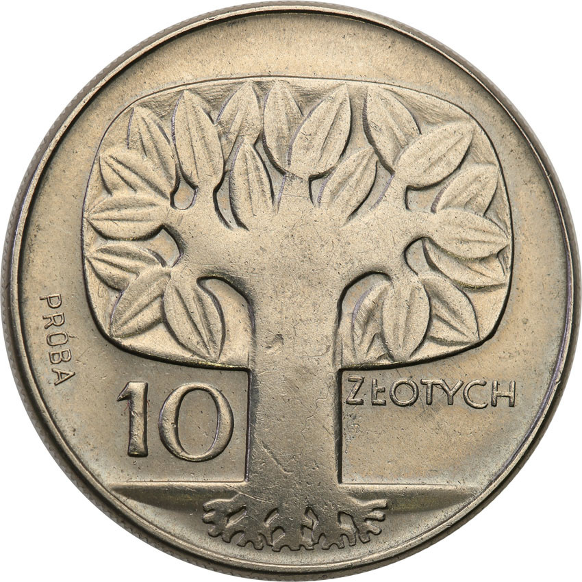 PRL. PRÓBA Nikiel 10 złotych 1964 drzewko